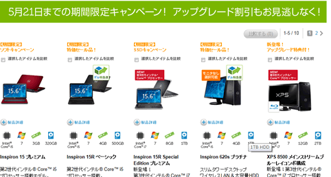 キャンペーン商品の紹介ページ