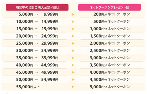 購入金額とプレゼントのレート表
