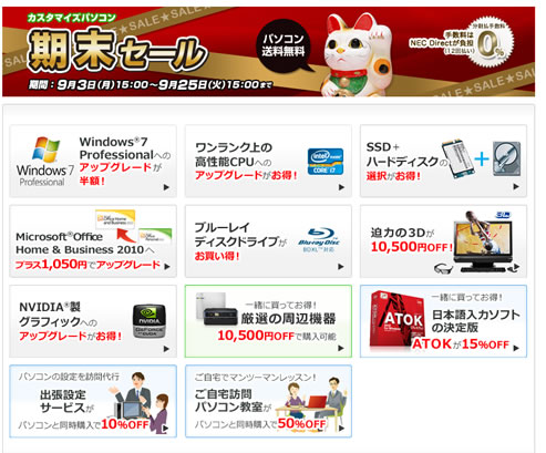 NECダイレクト　7%割引クーポン　2012年9月