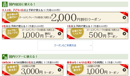 6種類のクーポンの内容説明