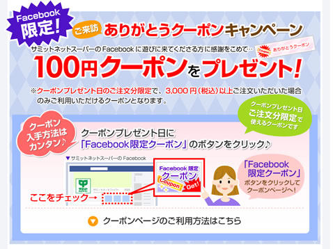 サミットネットスーパー　Facebook限定で100円クーポン