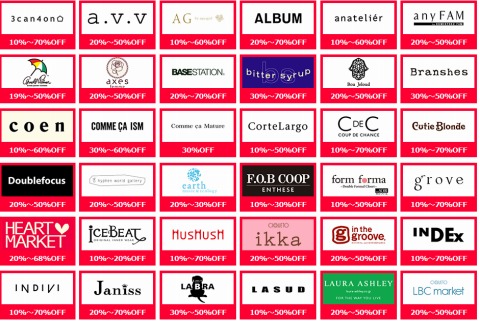 バーゲンの参加ブランドの紹介