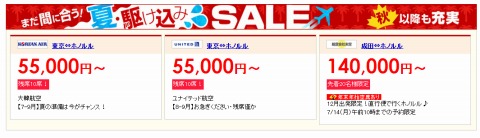セールの航空券の価格紹介