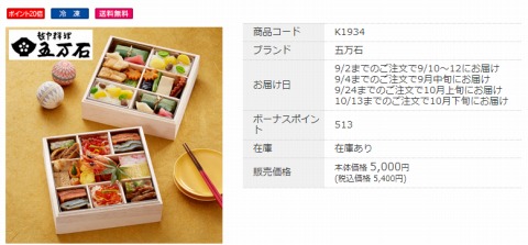 五万石　秋の祝御膳の商品内容