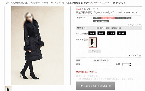 ダウンコートの販売写真