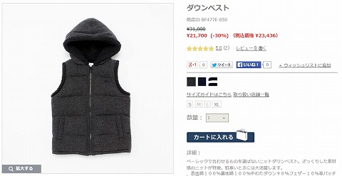 ダウンベストの販売写真