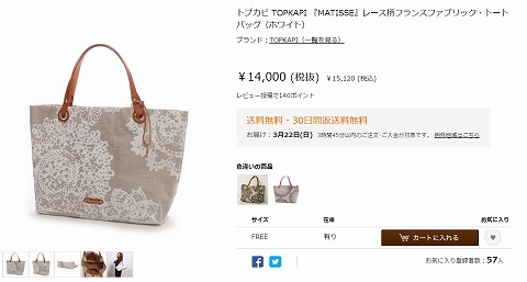 MATISSE レース柄フランスファブリック・トートバッグの写真