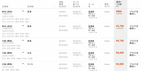 特別料金の一覧