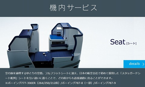 ビジネスクラスのシートの紹介