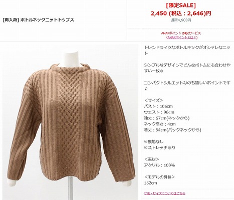 ボトルネックニットトップスの写真