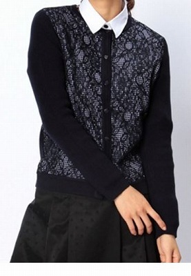 ギンガムチェック×チュールレースクルーネックカーディガンの写真