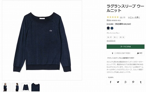 ラグランスリーブウールニットの写真